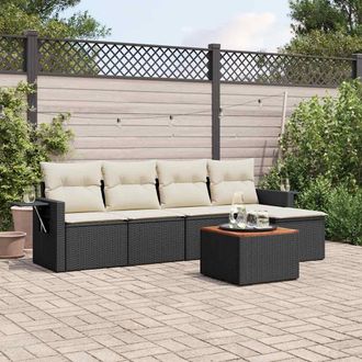 vidaXL Vidaxl - Set De Sof&aacute;s De Jard&iacute;n 6 Piezas Y Cojines Rat&aacute;n Sint&eacute;tico Negro