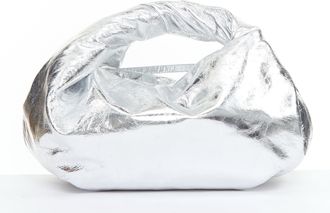 Dries Van Noten Twist silver metallic textured leather top handle bag