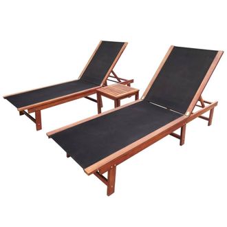 Berkfield Home Sun Loungers 2 pcs with Table Solid Acacia Wood & Textilene in Brown