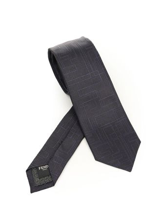 Fendi Jacquard Silk Tie Ties And Bow Ties Blu-Uomo