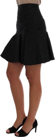 Dolce & Gabbana Womens Black Floral Jacquard Silk A-Line Skirt Polyester