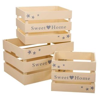 Wanderlust Deco Wanderlust Deco - Set 3 Caj&oacute;nes De Madera Lacada Color Beige