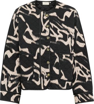 Kaffe Jassen, Dames, Veelkleurig, XL, Zwart/Natuurlijnen Jas met Grote Zakken