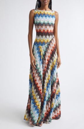 Missoni Metallic Knit Lace Gown in Multicolor On Black Base at Nordstrom, Size 38
