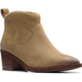 Clarks Morzine Sky Pointed Toe Bootie in Dark Sand Suede at Nordstrom Rack, Size 10