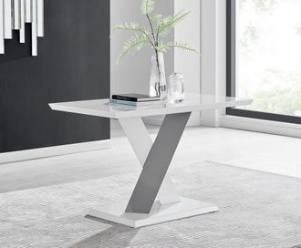 Furniturebox Monza 120cm 4-Seaert White High Gloss Dining Table with Grey Accent
