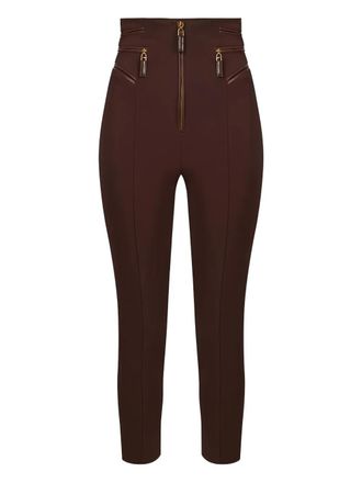 Elisabetta Franchi zip crêpe trousers - women - Polyester/Elastane - 46 - Red