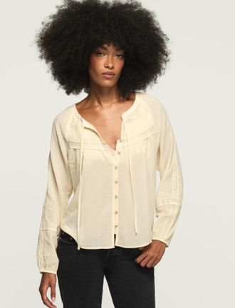 Lucky Brand Womens Pintuck Peasant Blouse