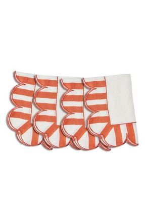 Misette Jardin Set of 4 Stripe Linen Napkins in Red at Nordstrom