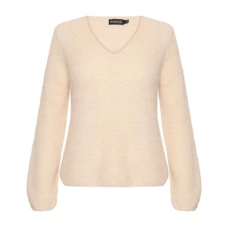 Soaked In Luxury Zachte V-hals trui met Pofmouwen - Dames - V-hals truien - Beige - XS - Wol - Truien & Vesten