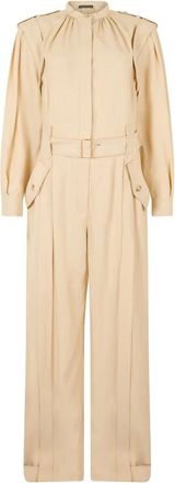 Alberta Ferretti Elegante jumpsuit van lichtgewicht stof - Dames - Jumpsuits - Beige - XL - Linnen - Jumpsuits & Playsuits