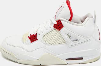 Air Jordan s White Leather Jordan 4 Retro Metallic Red Sneakers