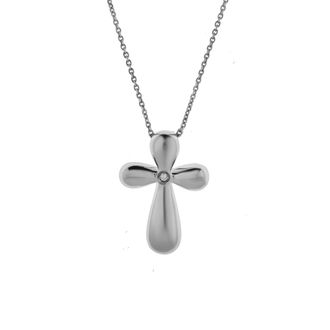 LuvMyJewelry Rosina Sterling Silver 0.01 Ct Diamond Cross Pendant