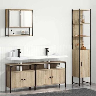 vidaXL Juego De Muebles De Ba&ntilde;o Con Estante 4 Pcs Roble Sonoma Vidaxl