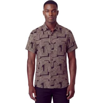 Lords of Harlech Inter Twine Mens Linen Button-up Shirt in Inter Twine Black at Nordstrom, Size X-Large