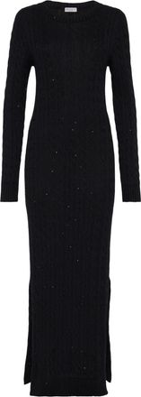Brunello Cucinelli sequin-embellished cable-knit dress - women - Cotton/Polyester - L - Black