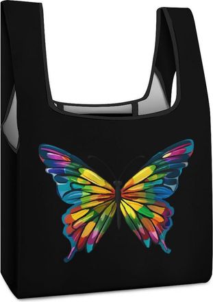 Generic Colorful Butterfly Shopping Bag Reusable Grocery Tote Bag Foldable Handbag for Travel Picnic