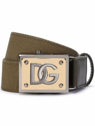 Dolce & Gabbana logo-plaque belt - men - Calf Leather/Nylon/Calf Leather - 110 - Green