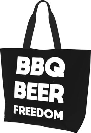 AOOEDM Bbq Beer Freedom Ladies Canvas Tote Reusable Shopping Bag