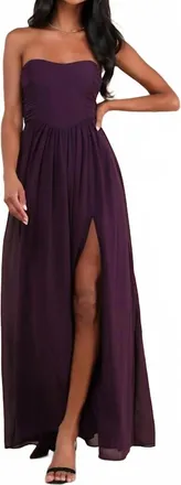 Lulus Luxe Favorite Strapless Ruched Maxi Dress In Dark Purple