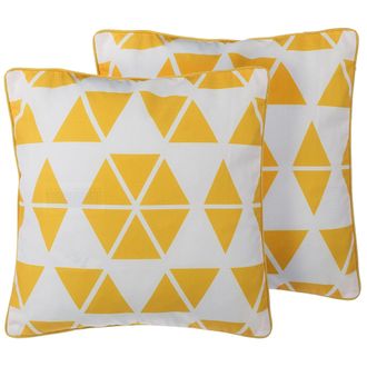 Beliani Conjunto De Cojines Decorativos Con Tri&aacute;ngulos Amarillos 45 X 45 Cm Patr&oacute;n Geom&eacute;trico Decoraci&oacute;n Moderna Pansy