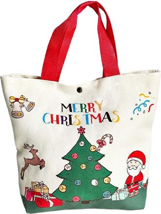 Generic 2025 New Christmas Gifts Bag Large Cartoon Santa Claus Snowman Tote Bag Canvas Bag Santa Elk Pattern Canvas Bag for Girl, Girlfriend, Mum