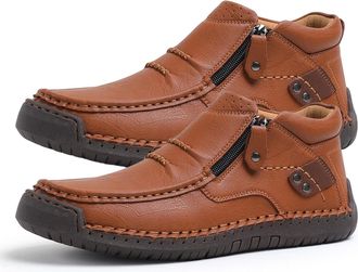 Generic Tuthrav Leather Slip Driving Shoes, Mens Handmade Premium Leather Slip-On Driving Boots - Wide Toe, Arch Support (Light Brown,7.5)