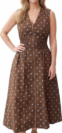 THML Clothing Polka Dot Midi Dress In Brown/blue