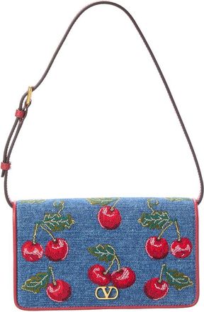 Valentino Vlogo Signature Cherryfic Mini Denim & Leather Shoulder Bag
