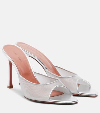 Amina Muaddi Alexa leather-trimmed mesh mules