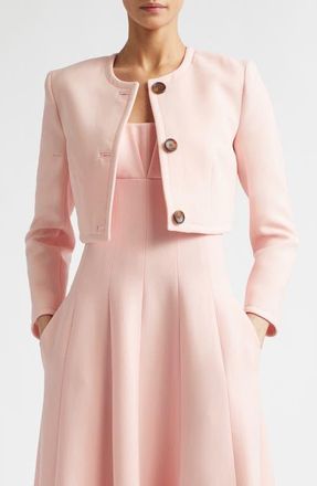Emilia Wickstead Lizette Crop Wool Crepe Jacket in Light Pink at Nordstrom, Size 12