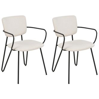 Beliani Beliani - Conjunto De 2 Sillas Blanco Crema Negro Poli&eacute;ster Respaldo Curvo Sin Reposabrazos Elko