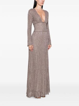 Missoni Sequin-Embellished Pleated Evening Dress - Brown