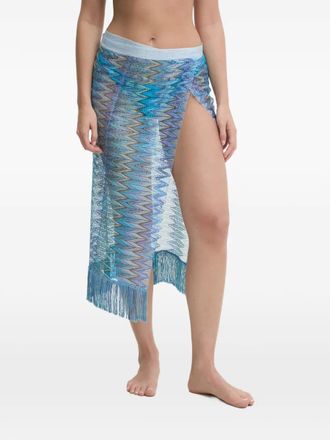 Missoni zigzag fringed pareo - women - Rayon/Metallic Fibre - OS - Blue