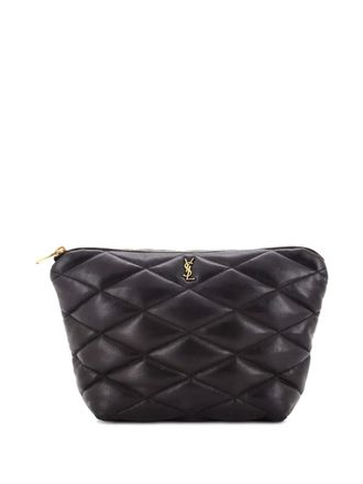 Saint Laurent Sade Puffer Zip Cosmetic Quilted Leather pouch - women - Calf Leather - One Size - Black