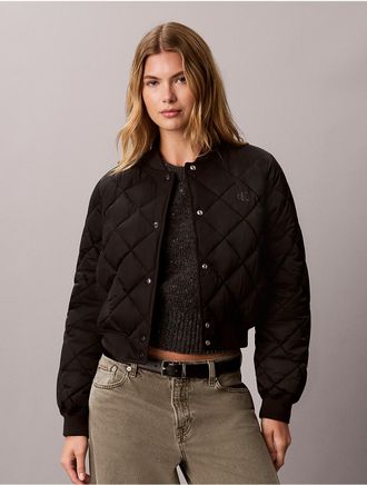 Calvin Klein Jeans Calvin Klein Womens Quilted Satin Bomber Jacket - Black - XL