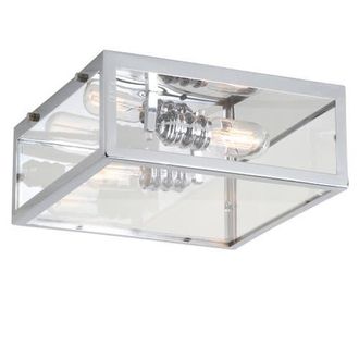 Jonathan Y Designs Grayson 2-Light Bohemian Farmhouse Iron/Glass LED Flush Mount in Chrome /Clear at Nordstrom