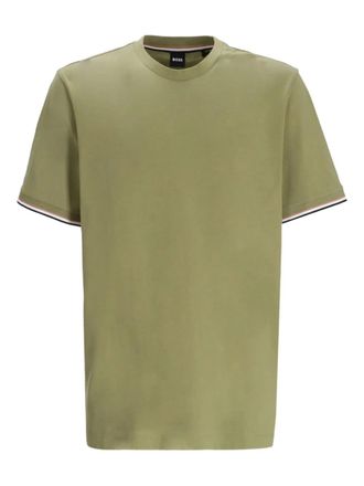 BOSS T-shirt met gestreepte cuffs - Groen
