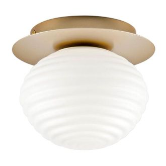 Luce-Ambiente-Design Plafoniera RIPPLE in metallo oro con diffusore in vetro bianco 20 cm