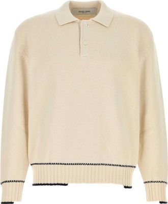 Golden Goose Tops, Heren, Wit, S, Katoen, Jacquard Gebreide Poloshirt