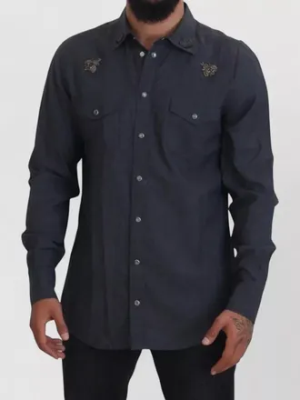 Dolce & Gabbana denim crystal-embellished slim-fit shirt