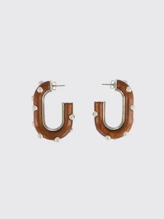 Paco Rabanne Wood and Brass Stud Earrings with Beaded Application Detail