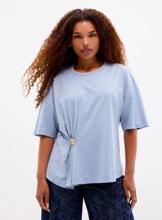 Contemporaine Womens Draped waist with pin organic cotton T-shirt