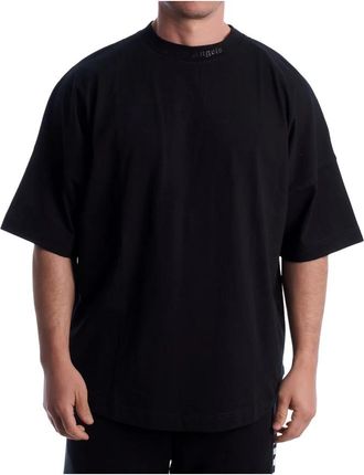 Palm Angels Oversized T-shirt met glitterlogo en opstaande kraag - Heren - T-shirts - Zwart - S - Katoen - Tops