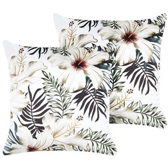 Beliani Conjunto De 2 Cojines De Terciopelo Verde Blanco Crema 45 X 45 Cm Okra