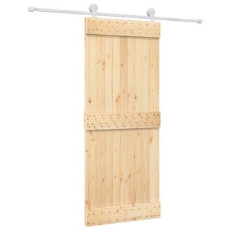 Berkfield Home Sliding Door with Hardware Set 85x210 cm Solid Wood Pine in Brown