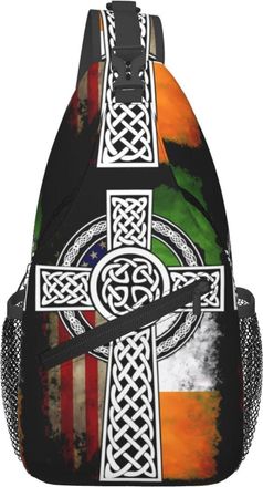 Generic American Irish Cross St. PatrickS Day Flag Shoulder Bag Adjustable Crossbody Bag With Zipper Backpack For Women Camping Runner