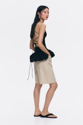 H&M Linen-blend Bermuda Shorts in Light Beige at Nordstrom, Size 16