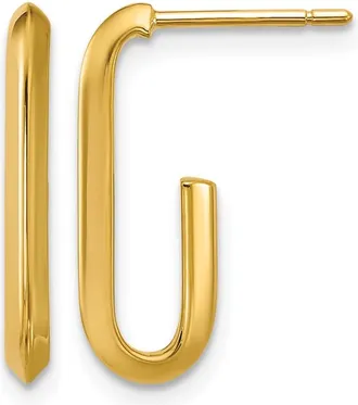 Diamond2Deal 14K Yellow Gold Knife Edge Oval J- Shape Hoop Earrings
