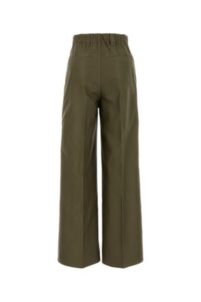 Maison Margiela Womens Army Green Cotton Wide-Leg Pant Kaki Pantaloni